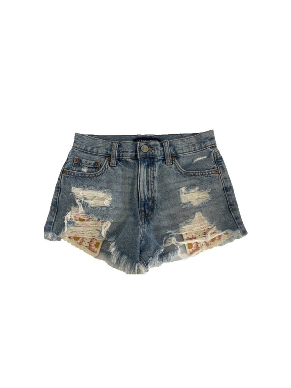 Aeropostale Denim Shorts Womens 0 Blue Jeans Crotchet Cutoff Shorty High Rise